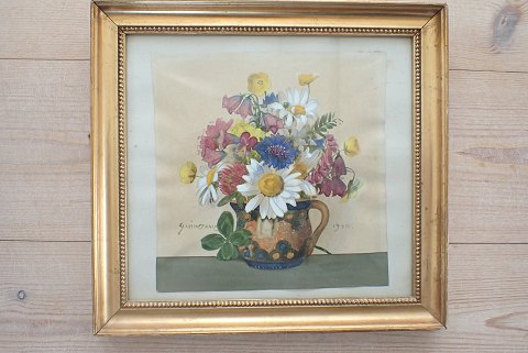 Lille indrammet blomsterakvarel, sign. Frankrig 1930.