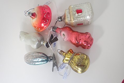 6 stk. glasjulepynt - forskellige figurer. Sælges individuelt.