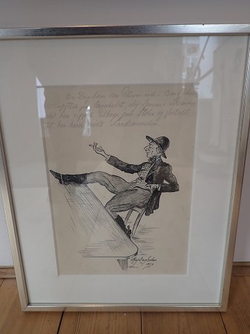 Kaj Engholm - indrammet humoristisk tushtegning.